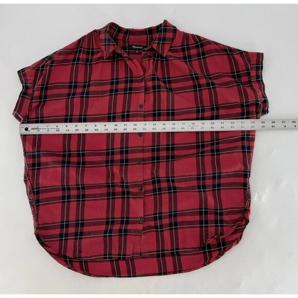 Madewell Red Button Front Collared Plaid Cap Sleeve Blouse Sz Sm, Preppy Boho - Picture 9 of 9